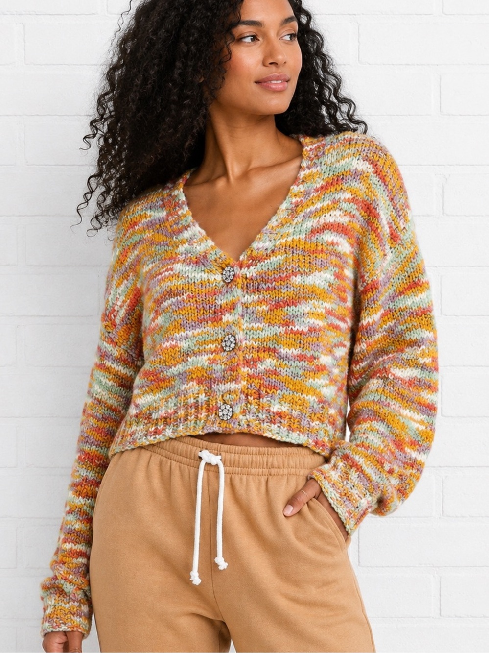 Wild Fable Multicolor Cropped Cardigan Sweater S Chunky Knit Twee Whimsical - Picture 1 of 9